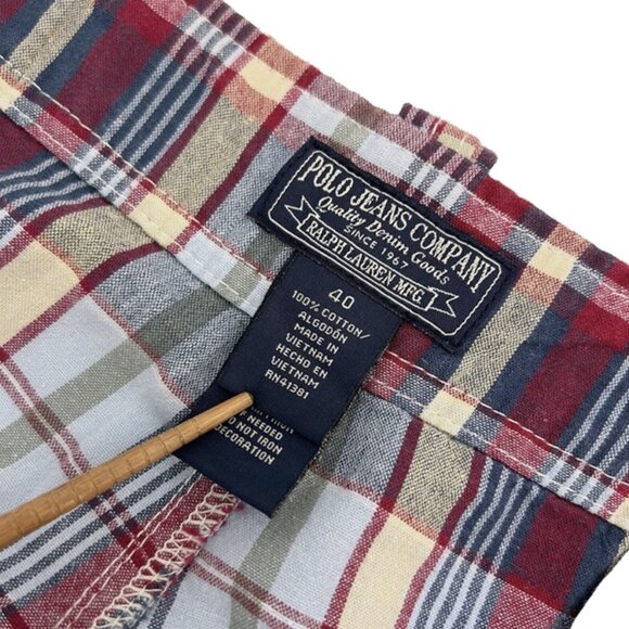 NEW Vintage Polo Ralph Lauren Jeans Company Cargo Shorts! 40 Red & Blue Plaid - Picture 4 of 4